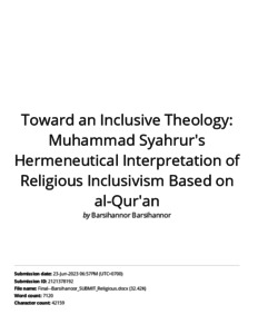 Toward an Inclusive Theology: Muhammad Syahrur's Hermeneutical ...
